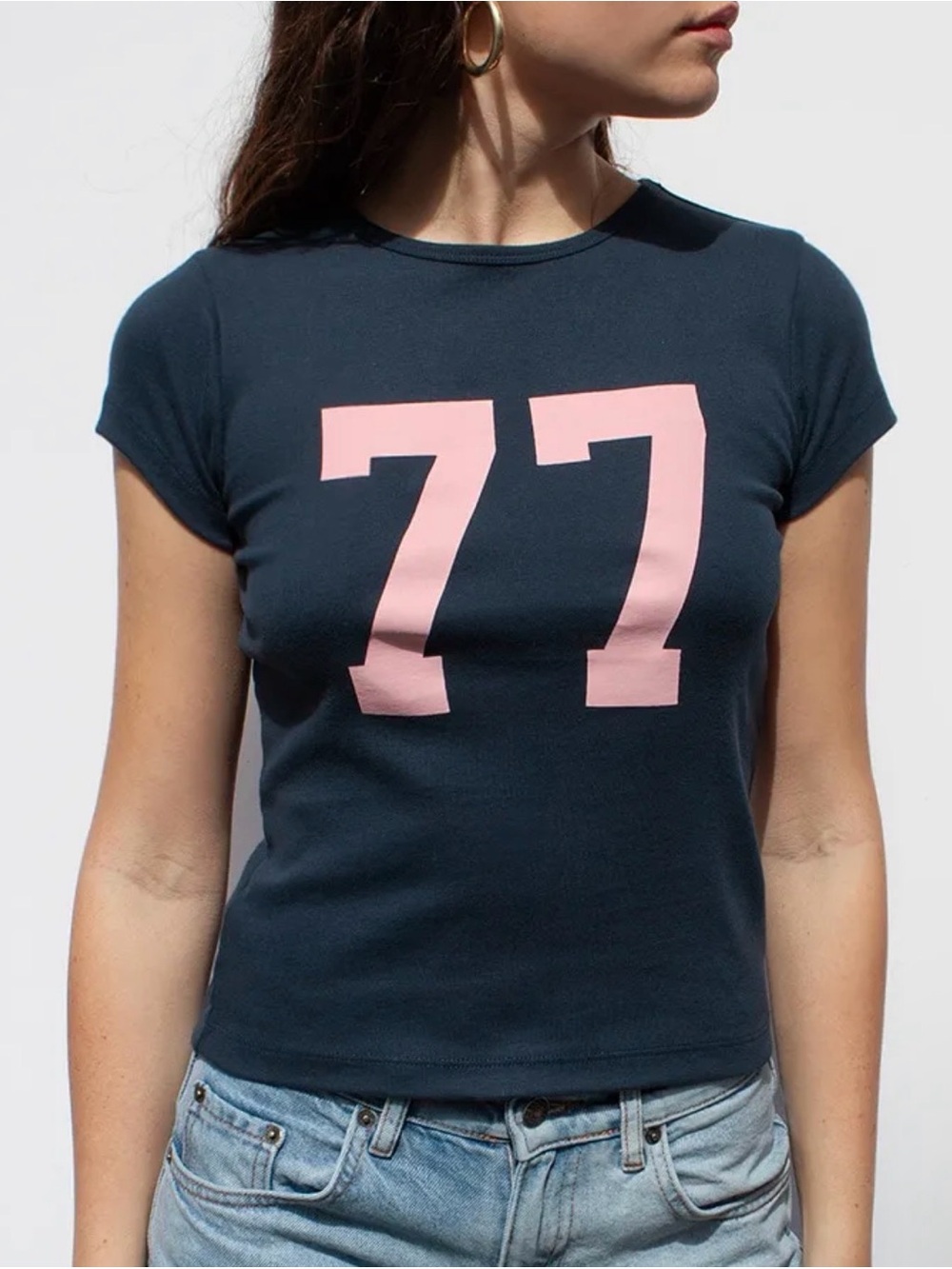 Unbranded Black Short-Sleeve Tee with Coral '77' Graphic